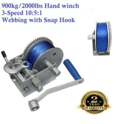 Hand Winch 900kg 2000lbs 3-Speed 10:5:1 Trailer Boat Car Webbing Strap - image 1 of 4