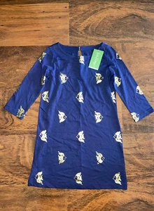 Lilly Pulitzer Girl MEDIUM 6-7 True Navy MINI PRESTON DRESS Gold Fish Foil NWT - Picture 1 of 4