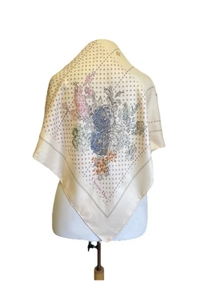 Y6# Cachecol de Seda Christian Dior Estampa Floral Marfim Quadrado Vintage Feito no Japão - Imagem 1 de 4