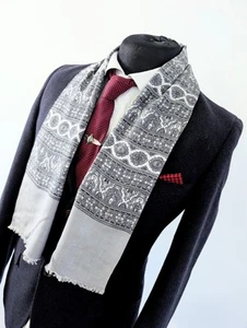 Men's Vintage Geometric Grey Scarf, Gents 60's Wool Evening Scarf Opera Cravat - Picture 1 of 8