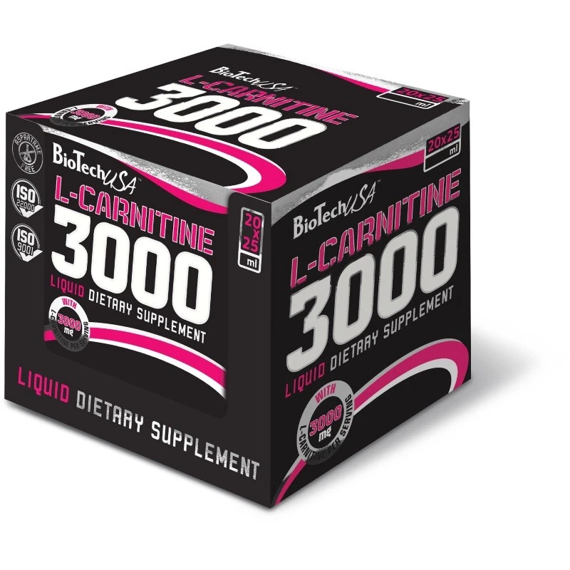 (55 EUR/l) Biotech USA L-Carnitine 3000 - 20x25ml Ampullen Glutenfrei - Bild 1 von 1