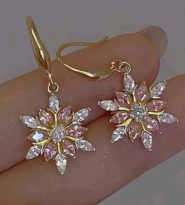 Snowflake earrings Christmas Pink winter fashion jewelry NEW Free Ship - Image 1 of 2