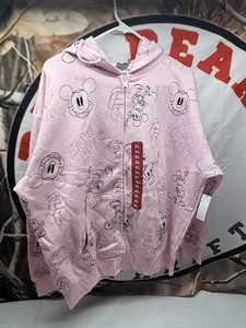 Disney Mickey Mouse Hoodie Sweatshirt Women Size XL Pink AOP Full Zip Fleece NWT - Picture 1 of 5