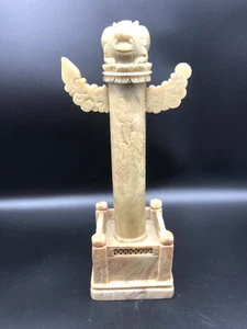 Chinese Soapstone candle stick with carved dragon design. - Picture 1 of 6