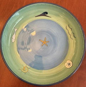 KIC Pinsel handbemalt große Salat Servierschüssel blau Ozean Motiv 13" - Bild 1 von 8
