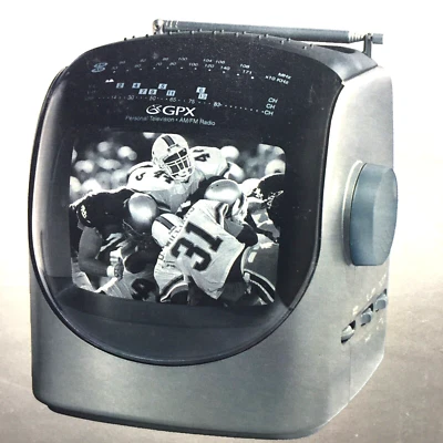 Vintage Black & White 5 1/2" GPX TVP2 Portable TV With AM FM Radio Gray - Image 1 of 4