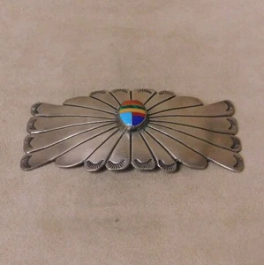Navajo Huge Sterling Silver Coat or Bag Pin with Block Inlay Stone + - Imagen 1 de 3
