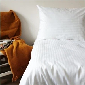 Soft Duvet Cover Set 3 Pc White Stripe Egyptian Cotton Sateen Single Double King - Picture 1 of 6