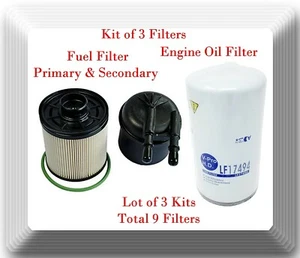 3 Kits (9 Filters) Oil Filter and Primary & Secondary Fuel Filters Ford V8 6.7L - Picture 1 of 3