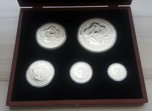 2012 Australia Lunar Silver Full Set of 5 Coins 0.5, 1, 2, 5, 10 oz, Wooden Box - Picture 1 of 2