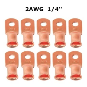 Copper Ring Terminals (10) 2AWG Gauge 1/4" RED/BLACK Heat Shrink Tubing LUGS - Picture 1 of 5