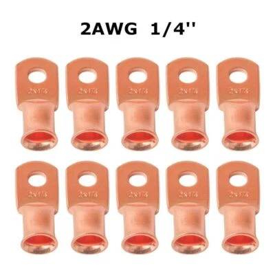 Copper Ring Terminals (10) 2AWG Gauge 1/4" RED/BLACK Heat Shrink Tubing LUGS - Image 1 of 4
