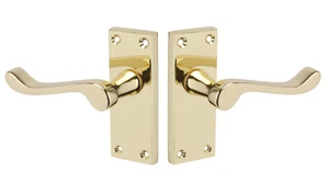 Viktorianische Innentürgriffe auf Backplate - polierte Messing Türgriffe - Bild 1 von 7