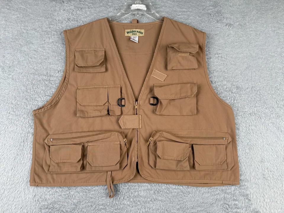 Wilderness Pro Vest Men Extra Large Beige Khaki Fly Fishing Hunting Outdoor Poly - Image 1 of 4
