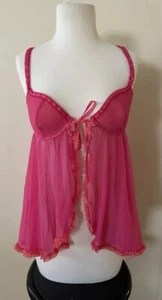 Victoria's Secret Sexy Little Thing Pink Ruffled Laced Script Tie Front Babydoll - Picture 1 of 18