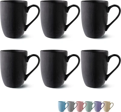 6 Kaffee Tassen Set Gross - Porzellan Becher Modern - 350 ml Keramik Tee Lungo - Bild 1 von 4