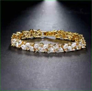 14k Yellow Gold Over Pear Cut Lab Created Diamond Women's Bracelet 5.00 Ct - Picture 1 of 1
