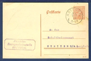 GERMANY WURTTEMBERG Postal Card from Rottweil to Stetten 1918 - Picture 1 of 2