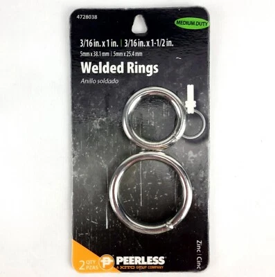 Peerless Welded Rings 2 Qty Med Duty 3/16" x 1" & 3/16" x 1-1/2 Zinc - Image 1 of 4