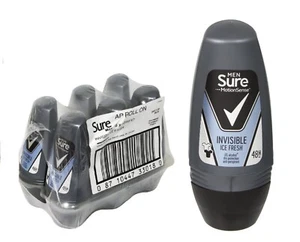 6 x Sure Men Invisible Ice Fresh Roll On 50ml - Picture 1 of 1