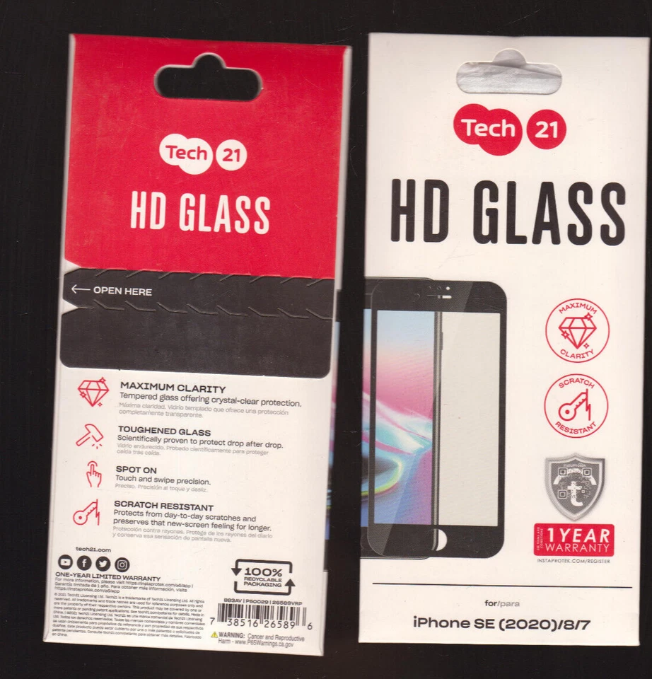 LOTE DE 9 CRISTALES TEMPLADO TECH 21 HD PARA IPHONE SE NUEVO EN PAQUETES RESISTENTE A ARAÑAZOS Foto 1 de 1