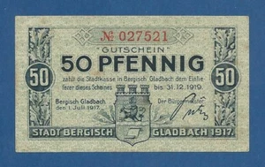ALEMANIA // GERMANY -- NOTGELD -- BERGISCH GLADBACH - 50 PFENNIG ( 1917 ) - aUNC - Bild 1 von 2