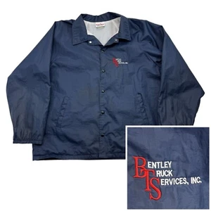 VTG Bentley Truck Windbreaker Jacket Snap Embroidered Navy Blue Mens 2XL USA - Picture 1 of 15