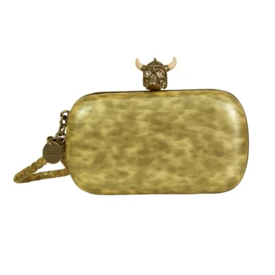 Alexander McQueen Gray Patent Leather Viking Studded Silver Skull Clasp Clutch - Image 1 of 4