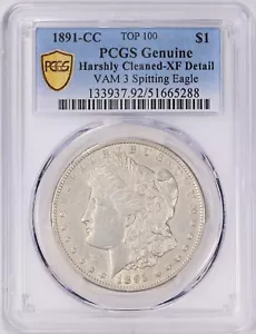1891 CC VAM 3 Morgan Silver Dollar $1 Spitting Eagle Top 100 PCGS XF Details - Picture 1 of 4