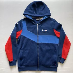 BMW M3 Motorsport Hooded Jacket Mens Large Blue Red Sweatshirt Quilt Puma - Picture 1 of 15