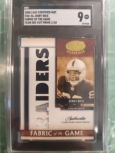 2008 Leaf Certified Jerry Rice Fabric Of The Game Used 3 Color Patch 1/10 SGC 9 - Picture 1 of 8