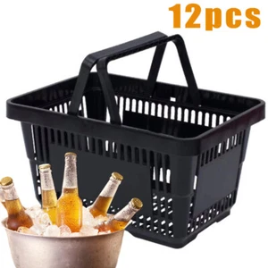 12 PCS Black Plastic Shopping Basket for Market Grocery Retail Store w/ Handles - Picture 1 of 10