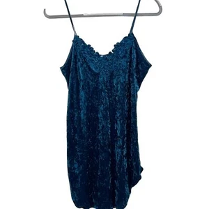 Secret Treasures Teal Crushed Velvet Lace Trim Slip Dress Medium - Picture 1 of 6