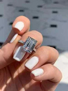 3Ct Emerald-Cut Lab Created Solitaire Engagement Ring 14K White Gold Plated - Picture 1 of 4
