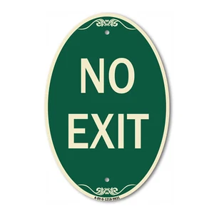 Designer Series Oval Sign - No Exit | Green & Tan Heavy-Gauge Aluminum - Picture 1 of 4