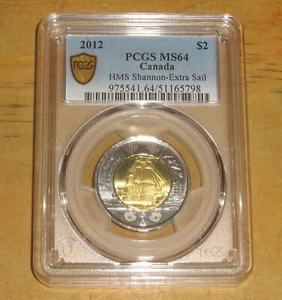 PCGS MS64 - Canada 2012 HMS Shannon Toonie, Rare Extra Sail Variety - Picture 1 of 2