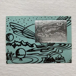 1972 Future of Space Exploration Airmail Stamp Sharjah UAE Silver Minisheet - Picture 1 of 5