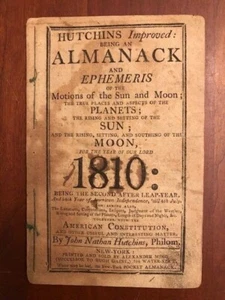 RARE Hutchins Improved Almanack & Ephemeris for Year 1810, NEW YORK, Americana - Picture 1 of 3
