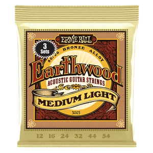 Paquete de 3 cuerdas de guitarra acústica de bronce Ernie Ball Earthwood mediana ligera 80/20 - Imagen 1 de 2