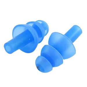 2 Pairs Swimming Dive Flexible Silicone Ear Plugs Earplug Blue - Picture 1 of 2