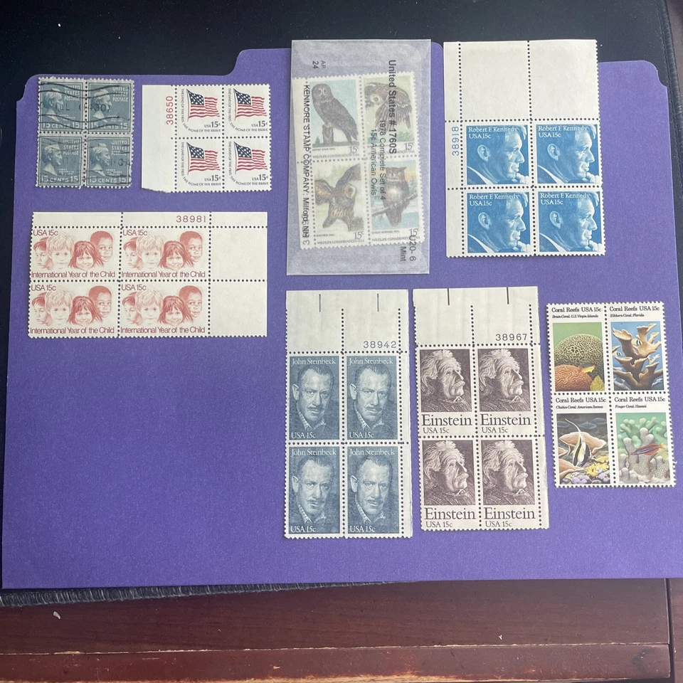 U.S. 1938,1978-1980, 15c Stamp 8 Block of 4, 7- MNH, 1 Used, VF/XF , See Photos - Image 1 of 4