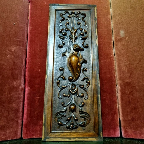 Scroll leaf ribbon wood carving panel 22" - Antique French architectural salvage Cover