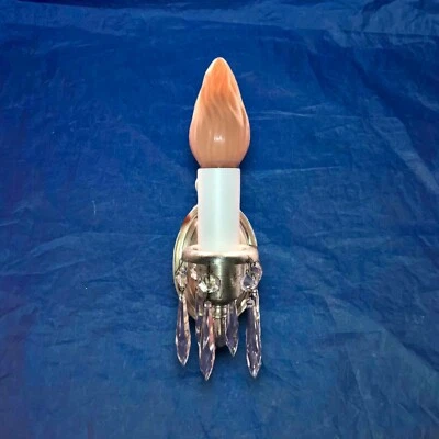 Aplique de pared de níquel de latón antiguo único vela eléctrica 14F Foto 1 de 4