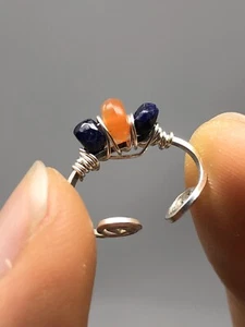 Fine Silver Handcrafted Ear Cuffs Genuine Fire Opal + Sapphire E11 - Picture 1 of 6