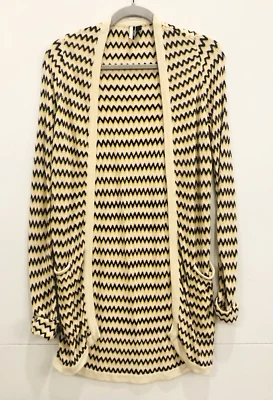TopShop Cárdigan Para Mujer Talla 8 Amarillo Negro Chevron Frontal Abierto Suéter Bolsillos Foto 1 de 4