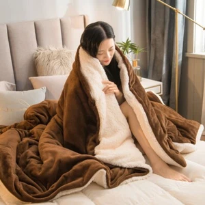 Winter blanket warm thick wool brown bedspread cashmere duvet cover comfort new - Picture 1 of 6