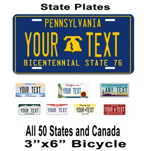 Staatliches Kennzeichen personalisieren mit Ihrem Text Fahrrad 3"x6" nur Neuheit - Bild 1 von 200