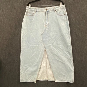 Mossimo Womens 16 Straight Pencil Midi Skirt Light Blue Denim Front Slit NEW - Picture 1 of 13