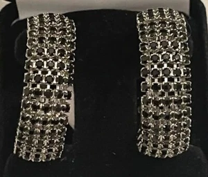 Black Rhinestone Hoop Earrings 1.5” Hoops 5 Rows Retail $155 HVN Statement - Picture 1 of 4