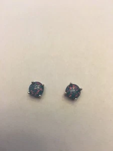 Rainbow Fire Opal Women Jewelry Gemstone Silver Stud Earrings 8mm-E79019 - Picture 1 of 3